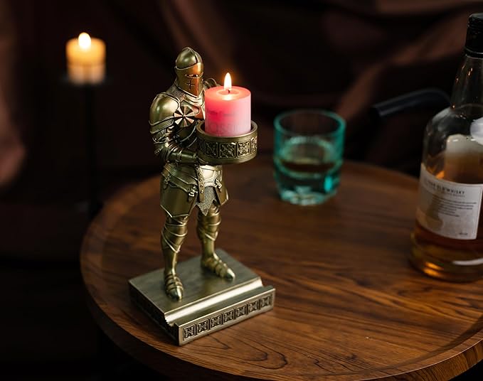 King's Guard Standup Knight Candlestick Holders Resin TeaLight Holder Warrior Mobile Phone Stand Pen Holder Candle Holder for Restaurant, Altar, Home Table(Bronze)