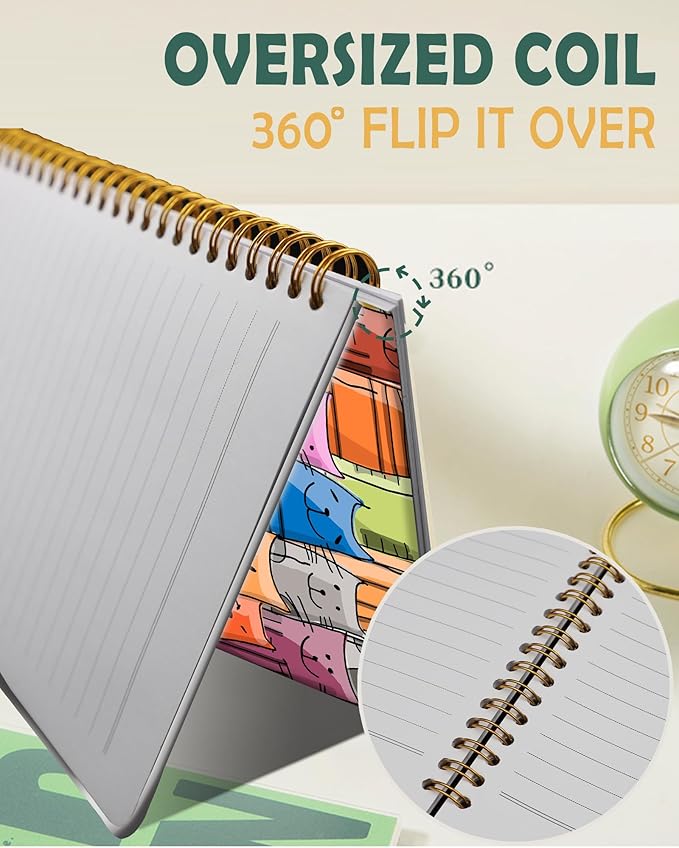 Ruled Spiral Writing Notebook,A5 Hardcover Lined College Journal for Women Lady,Fashion Puppy Watercolor Strong Twin-Wire Binding with Premium Paper,8.4" X 6",Perfect for School,Office,Home Gifts(Funny Cats)