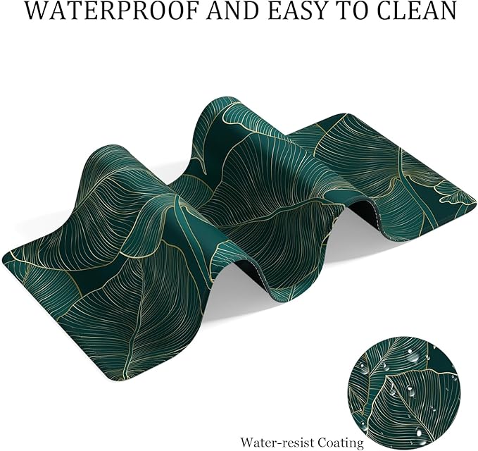 Desk Mat, 32" x 16" XXL Extended Large Gaming Mouse Pad, Desktop Decor Desk Pad, Cute Men Women Office Supplies and Accessories, XL Mouse Mat for Laptop & Keyboard, Teal Tropical Leaves