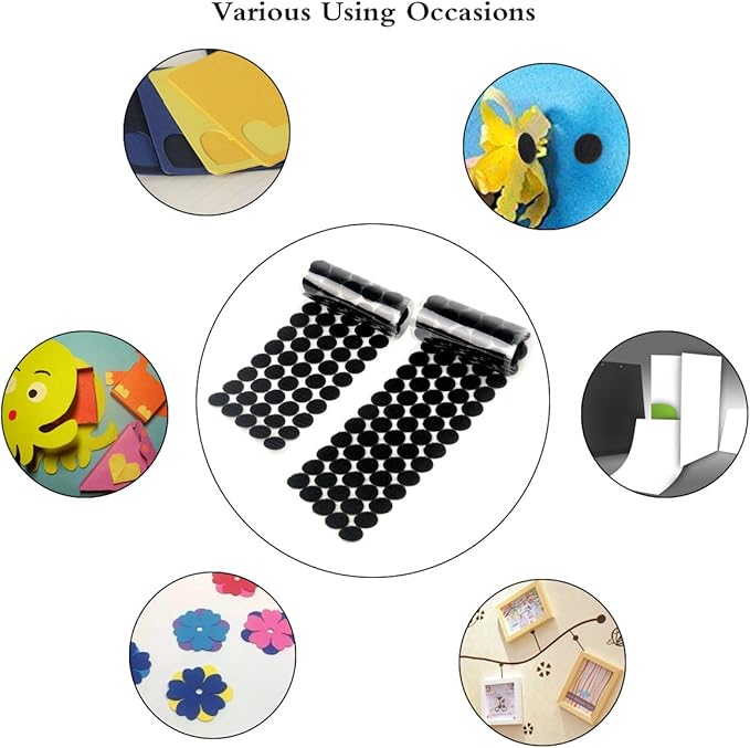 Self Adhesive Dots, Strong Adhesive 1600pcs(800 Pairs) 0.59 inch Diameter Sticky Back Hook Nylon,Loop Strips with Waterproof Sticky Glue Tapes for Classroom, Office, Home(Black)