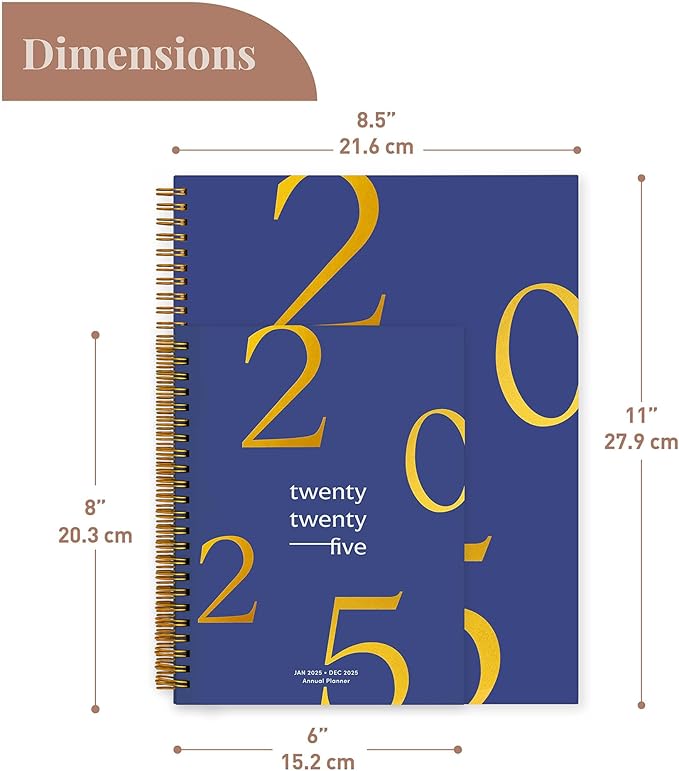 Rileys & Co 2025 Floating Weekly Planner - Annual Weekly & Monthly Agenda Planner, Jan - Dec 2025, Hardcover Cover, Notes Pages, Twin-Wire Binding (6 x 8-Inches, Blue)