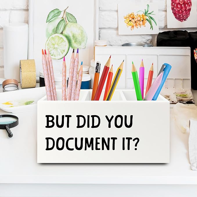 Funny But Did You Document It Pen Pencil Holder Organizer for Desk, HR Human Resources Gifts, Office Humor Gifts, Funny Wooden Box Sign for Office Workplace Desk Tabletop Decorations