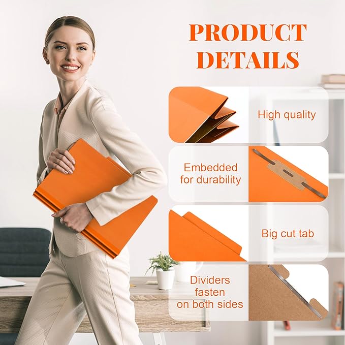 Skyygemm 48 Pcs Classification Folders Letter Size, 1 Divider Pressboard File Folder with Fasteners, Expanding File Organizer Bulk for Teachers, Clergy, Office, Church, Christmas Donations (Orange)