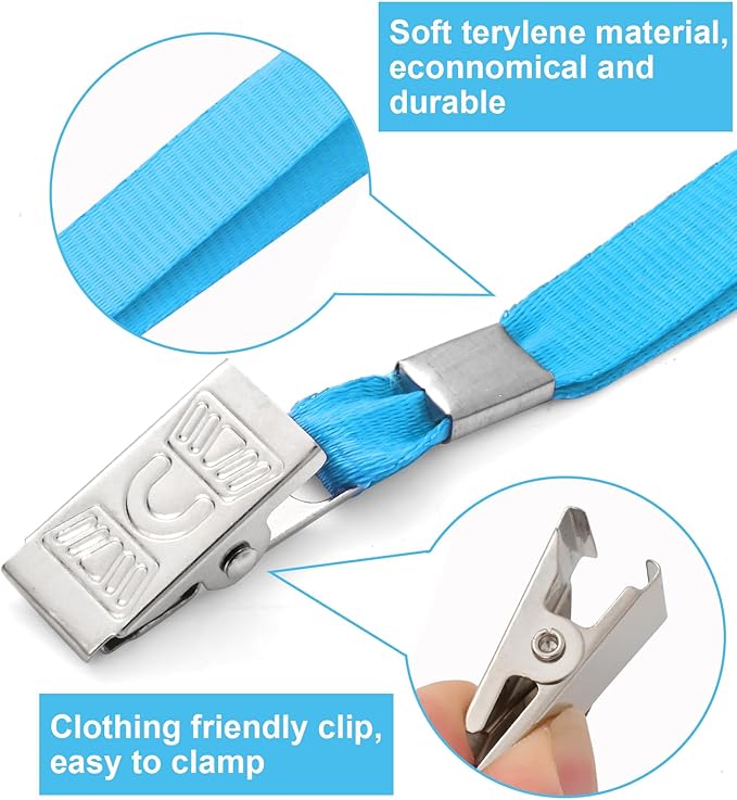 100 Pcs Lanyards for ID Badges and 100 Pcs Clear Name Tag Holders Reusable Lanyard with Clip Plastic ID Card Badge Holder Name Badges for Adults Kids Business School Office Supplies (Light Blue)