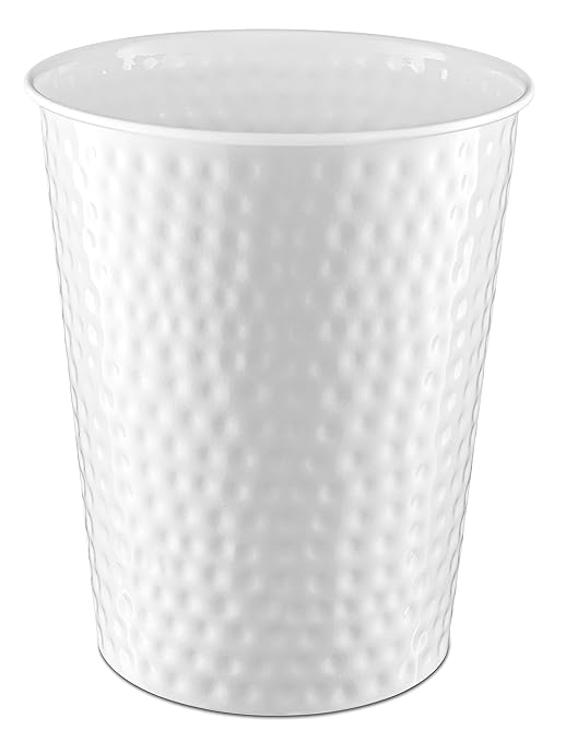Monarch Abode White Hand Hammered Metal Wastebasket for Home Office Bedroom, Decorative Waste Basket, Modern Bathroom Garbage Can, Durable & Decorative Trash Bin, White Bathroom Trash Can