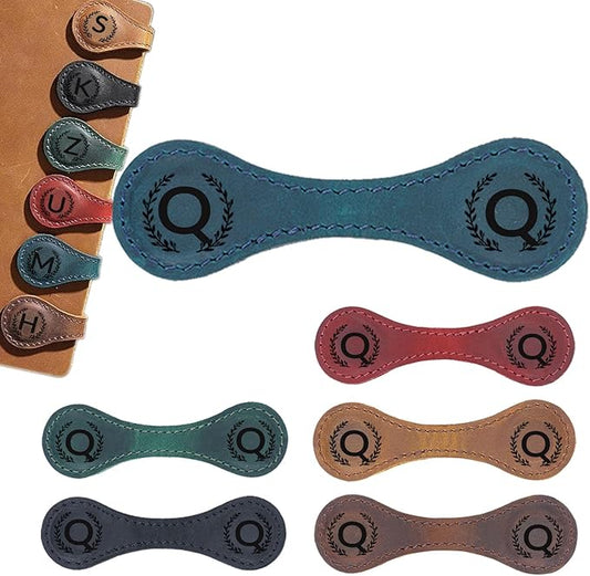 Magnetic Leather Bookmark with 26 Initial for Reading Women,Personalized Magnet Book Marks Gifts for Men,Book Lovers (Blue, Q)