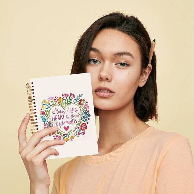 JXREQ Pink Floral Motivational Teacher Notebook, Teacher Appreciation Gifts Journal Notebook, Back to School Teachers Gifts Journal, It Takes a Big Heart to Shape Little Minds Spiral Notebooks 5.5x8.3