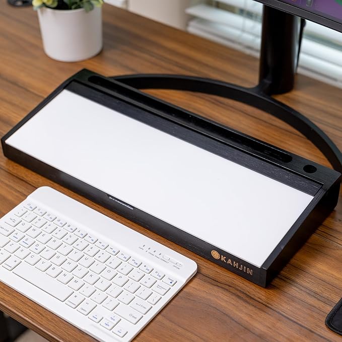 Dry Erase Desk Organizer - 16.2"x6.7"x2" with 3 Markers and 1 Eraser, KAHJIN Black Bamboo Desktop Dry Erase Board - Aesthetic Small Whiteboard for Desk Accessories at Home, Office, Cubicle, or School