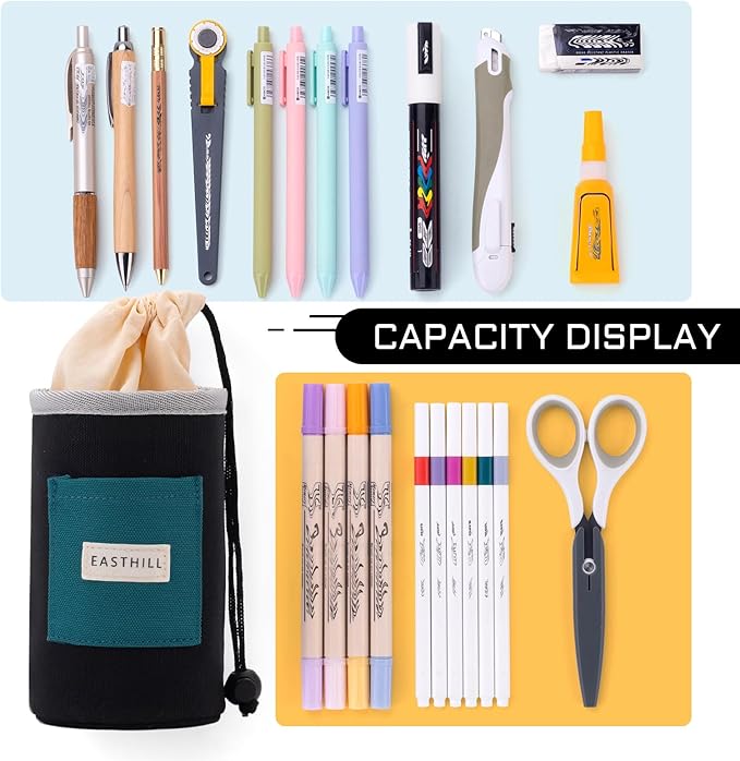 EASTHILL Desk Organizer Pencil Holders Pen Case Pouch for Girls Home School and Office Supplies-Black