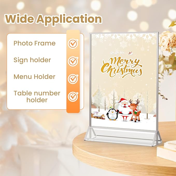 5X7 Sliver Picture Frames Acrylic Sign Holder Double-Sided 5X7 Sliver Frames for Menu Holder Wedding Table Number Holder Christmas Photo Frames with Clear Sticky Dots -6 Pack