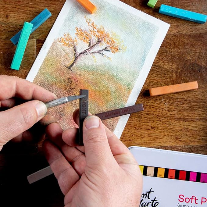 Mont Marte Soft Pastels in Tin Box Signature 48pc, 48 Assorted Colors, Vibrant Pastel Sticks, Great Blending, Comes in Storage Case, Ideal for Art, Craft, Coloring and Sketching