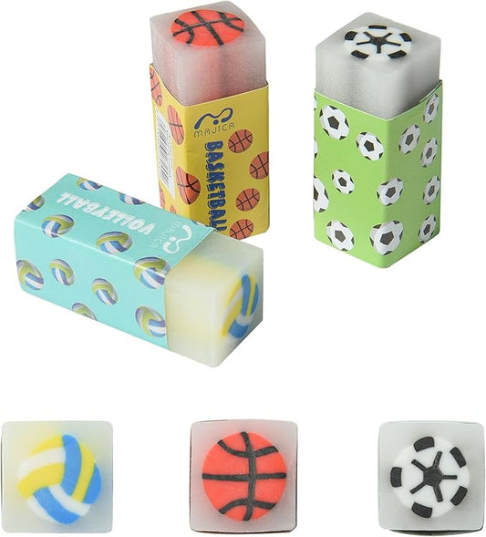 18Pcs Cute Sports Ball Erasers for Kids Bulk, Fun Basketball Soccer Volleyball Pencil Jelly Erasers for School Classroom Supplies Prize Gifts Party Favors