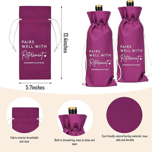 XFW Purple Retirement Wine Bag Retirement Gifts for Women Men Farewell Gifts for Coworkers Going Away Gift for Friends Boss
