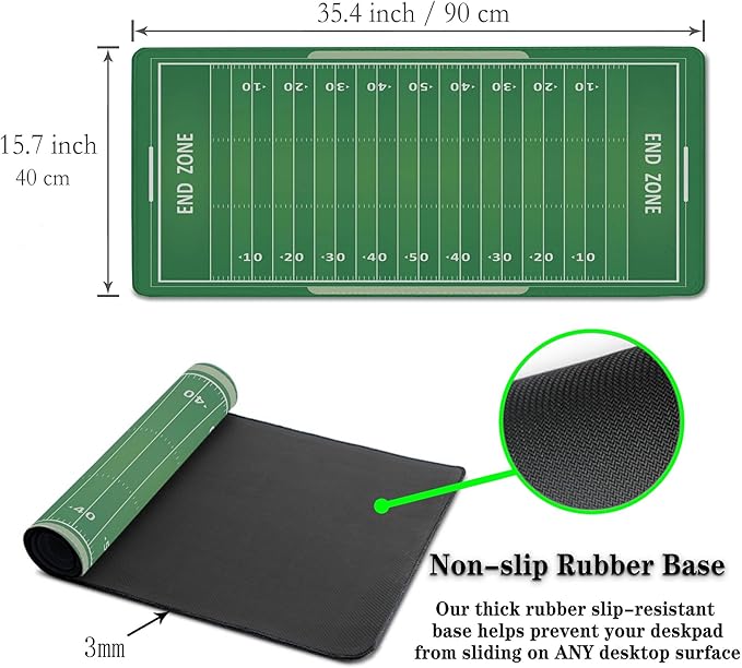 Green Desk Pads, Large Non-Slip Mousepads, Gaming Desk Pad - 35.4 X 15.7 inch for Work, Game, Home - American Football Field