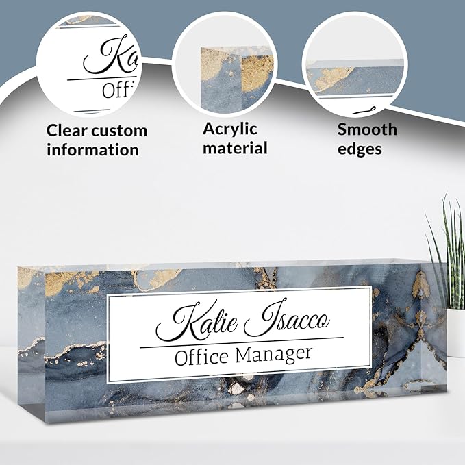 Desk Name Plate Personalized, Custom Name Plate for Desk, Acrylic Desktop Accessories, Office Gift & Decor for Women Men, Teacher Nurse Boss Employee Appreciation Gifts