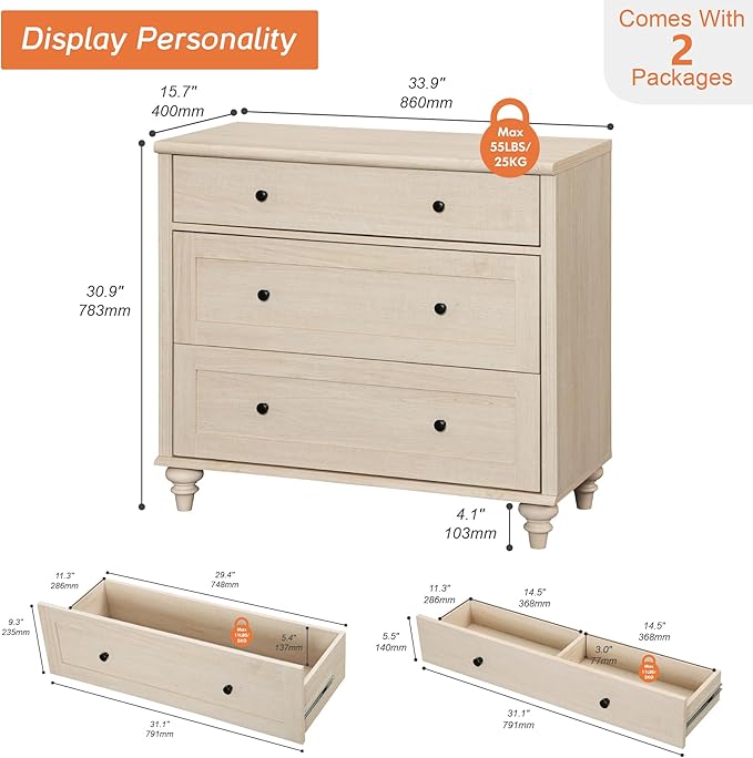 WAMPAT 3 Tier Bookshelf with 3 Drawers, 72" Tall Bookcase Large Farmhouse Display Book Case Shelf with 3-Tier Open Book Shelfs，Library Wood Bookshelves for Living Room,Kitchen, Light Oak(2PCS)