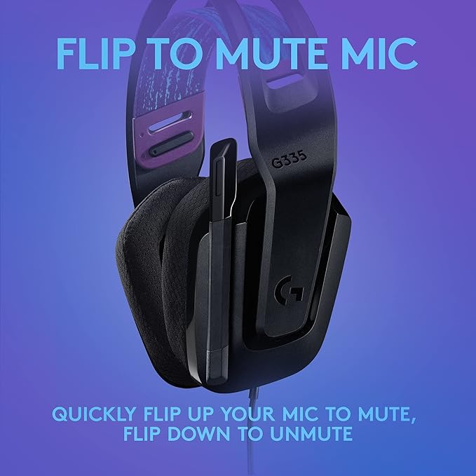 Logitech G335 Wired Gaming Headset, with Flip to Mute Microphone, 3.5mm Audio Jack, Memory Foam Earpads, Lightweight - Black