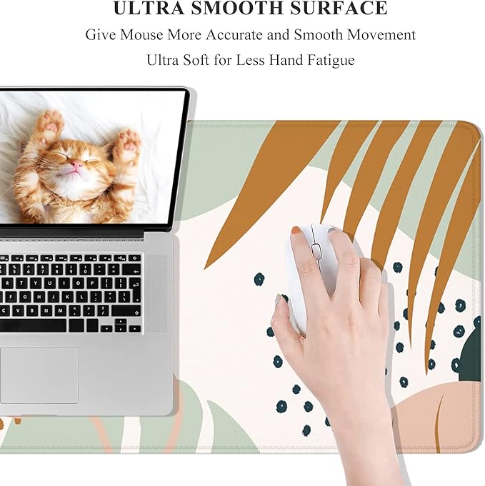 Desk Mat, 32" x 12" XXL Extended Large Gaming Mouse Pad, Desktop Decor Desk Pad, Cute Men Women Office Supplies and Accessories, XL Mouse Mat for Laptop & Keyboard, Boho Leaves