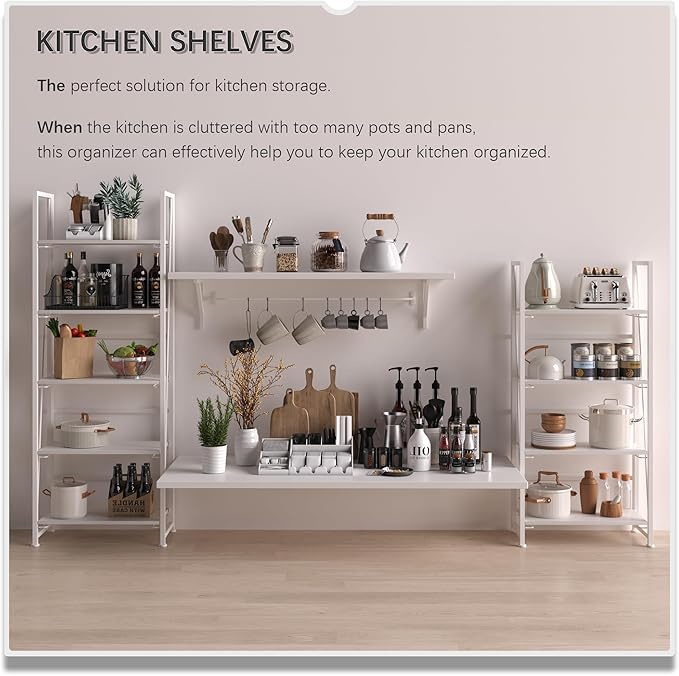 4NM No Assembly Folding Bookshelf, 5-Shelf 62.2" H Collapsible Foldable Bookcase Storage for Small Spaces, All White