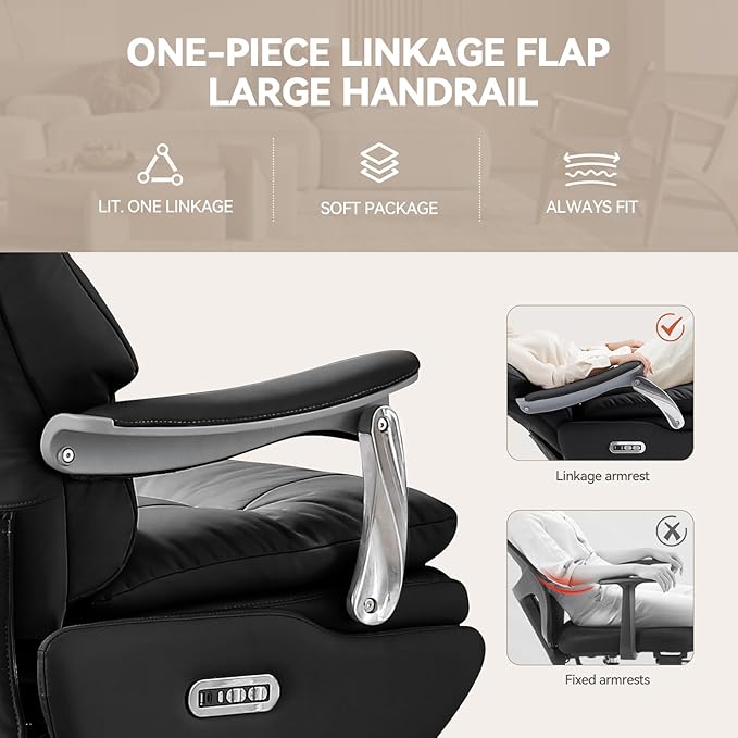 Dual Motor Electric Real Leather Executive Office Chair with Foot Rest, Comfortable Reclining Office Chair with Massage, Big and Tall High Back Comfy Ergonomic Home Office Desk Chairs 400lbs, Black