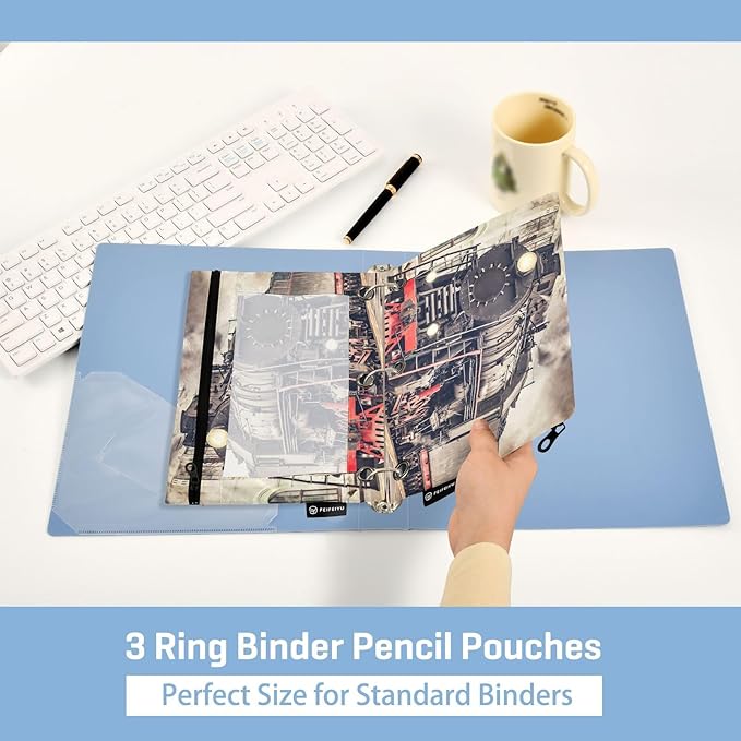 ZAZYXTJ Personalized Vintage Train Binder Pencil Pouchs 3 Ring with Zipper Clear Window Office Organizers bag for School Students Teacher Supplies 2 Pack