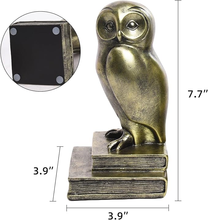 Vintage Gold Owl Bookends,Resin Animal Decorative Book Ends for Shelves,Book Holder with Anti-Slip Base,Luxurious Bird Bookends for Kids Rooms Office Home Decor,Unique Book Lover Gift