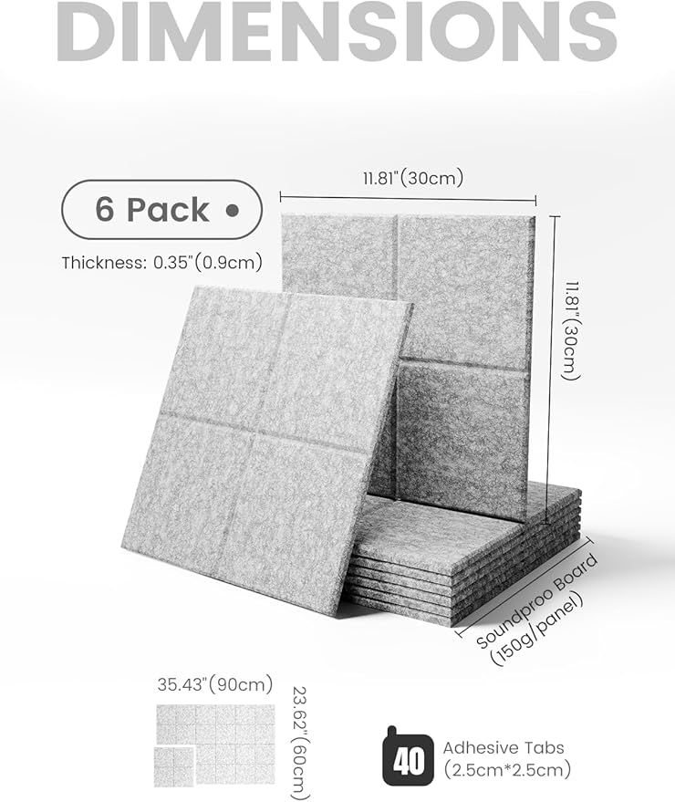 Large Felt Bulletin Board 36" x 24"Cork Board Alternative-6 Pack with 40 Safe Removable Adhesive Tabs, Cork Boards for Walls Cork Board for Home Office Classroom Pin Board-Marble Gray