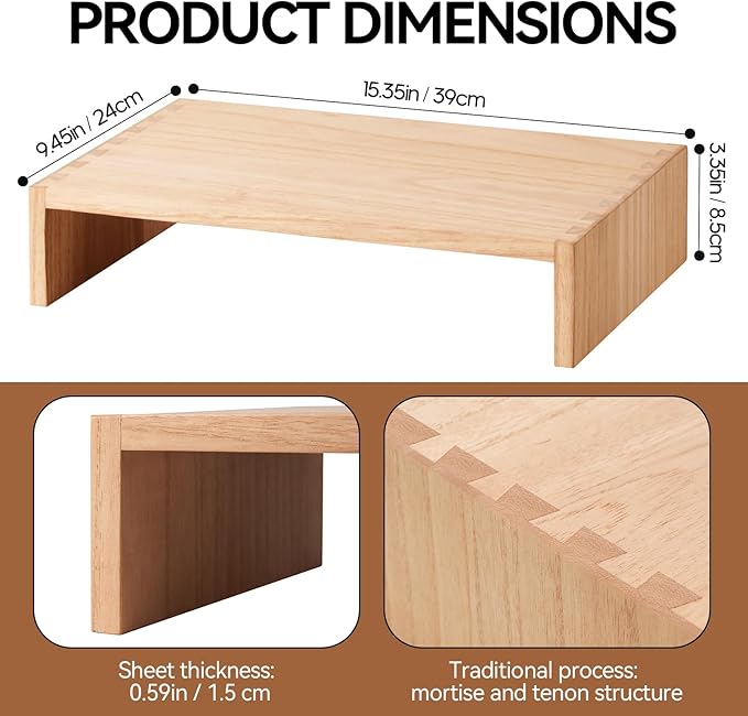 KIRIGEN Monitor Stand Wooden -Desk Stand Wood for Computer/Laptop/TV Printer - Monitor Arms & Stands Desk Riser for Office Organizers - Desktop Workspace Platforms Stands (39,Natural)
