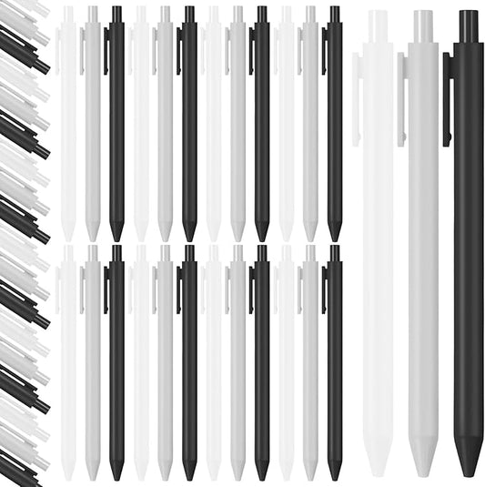Fulmoon 50 Pcs Ballpoint Pens Bulk Retractable Comfortable Writing Pens Cute Back to School Supplies in Medium Point 1.0 mm for Teacher Student Bridal Shower Baby Shower (Black White Gray)