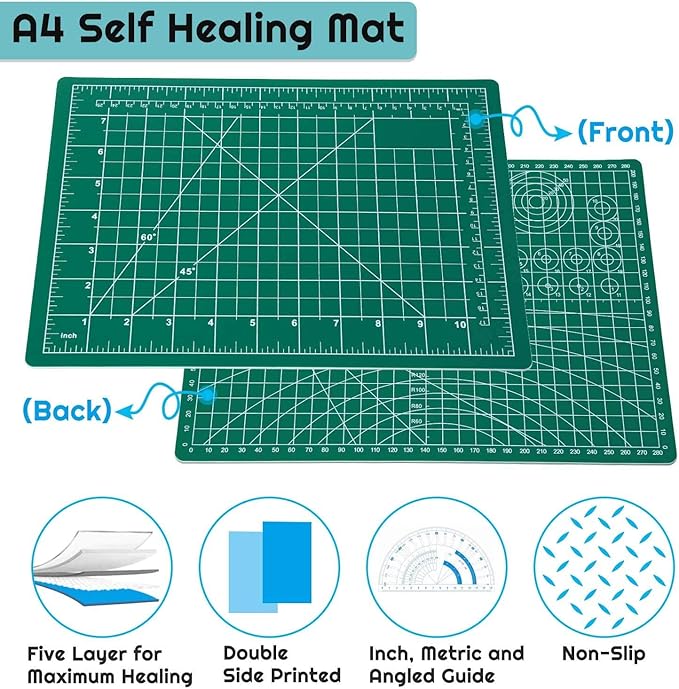 anezus Self Healing Sewing Mat, Rotary Cutting Mat Double Sided 5-Ply Craft Cutting Board for Sewing Crafts Hobby Fabric Precision Scrapbooking Project 9inch x 12inch(A4)