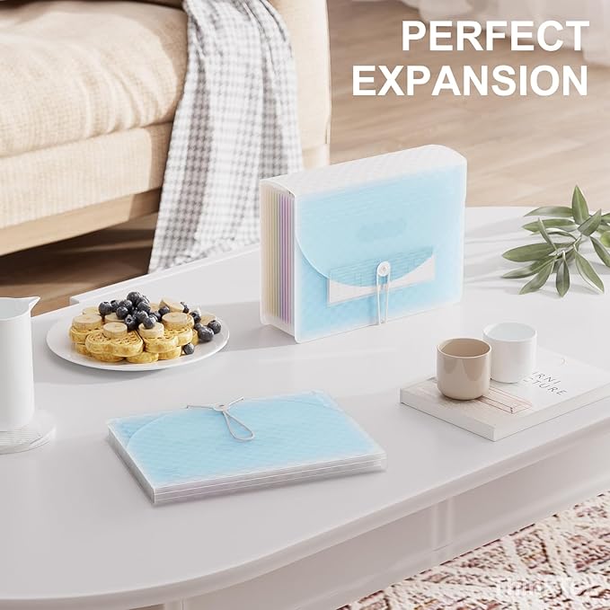 ThinkTex Accordion File Organizer, 12 - Pocket Expanding File Folders for Paper Receipts, Bills&Taxes Organizer, Letter/A4 Size Document Holder for School, Office, Home with Colorful tabs- Blue