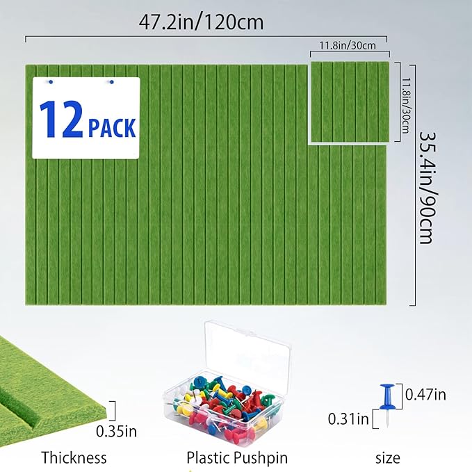 Cork Boards for Walls 48" x 36" Felt Board Alternative, 12 Pack Felt Wall Tiles Bulletin Board, Large Cork Board for Office Pin Board Tack Board Cork Boards