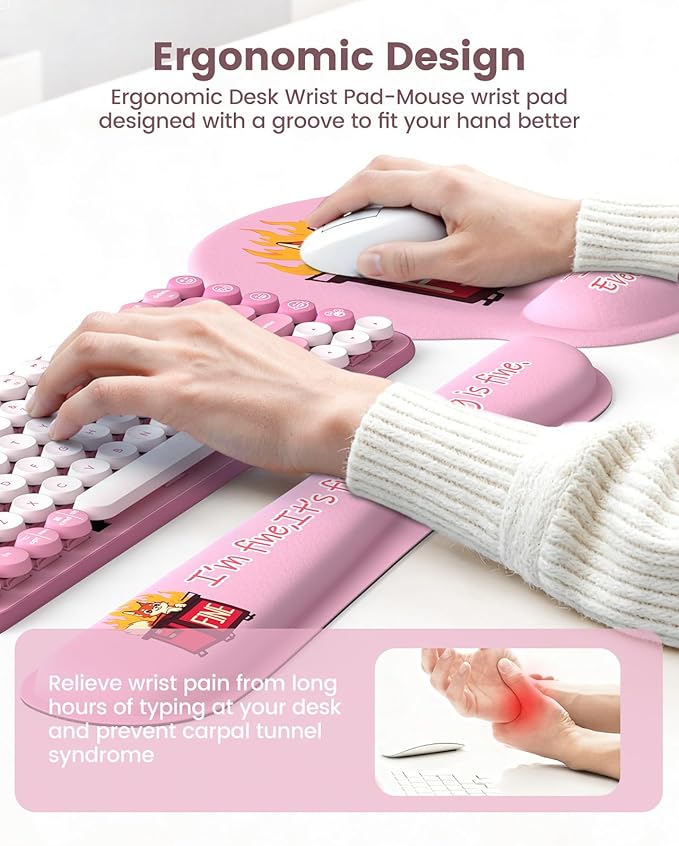 HAOCOO Ergonomic Mouse Pad with Wrist Support, 4-in-1 Cute Desk Mat with Non-Slip Base, Pink Laptop Pad, Keyboard Wrist Rest, Cute Coaster, Easy Typing Pain Relief Mousepad for Office, Home, School