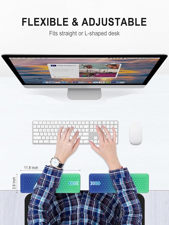 Hsurbtra L-Shaped Desk Elbow Pad, 2-Piece Soft Memory Foam Elbow Support Padding with Non-Slip Rubber Base, Ergonomic Desk Edge Cushion Wrist Rest for Office, Home, Work, Gaming, Blue Green