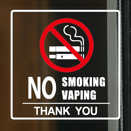 No Smoking Sign for Business Sign 6x6 Inch No Vaping Sticker Vinyl Sign Window Door Transparent Decals 2 Pack