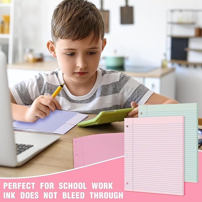 PerKoop 600 Sheets Colored Loose Leaf Paper 8.5" x 11" college ruled Lined 3 Hole Punched notebook Filler Paper for 3 Ring Binders Office School Supplies (Fantasy Color)