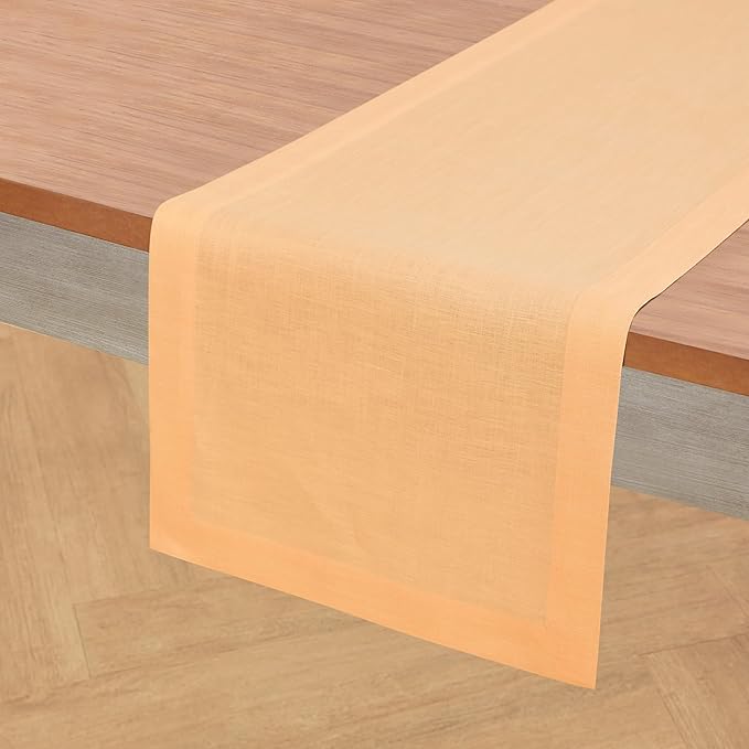 Solino Home Linen Table Runner 108 Inches Long - 100% Pure Linen Peach Table Runner 14 x 108 Inch - Fete