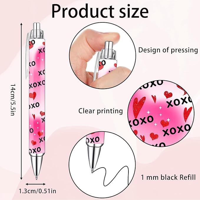 Heart Pens Set – Cute Pink & Red Heart-Shaped Gel Pens for Girls, Women, and Kids – Lovely Writing Stationery for School or Office – Perfect Thanksgiving, Christmas, and New Year Gift, 10 Pack