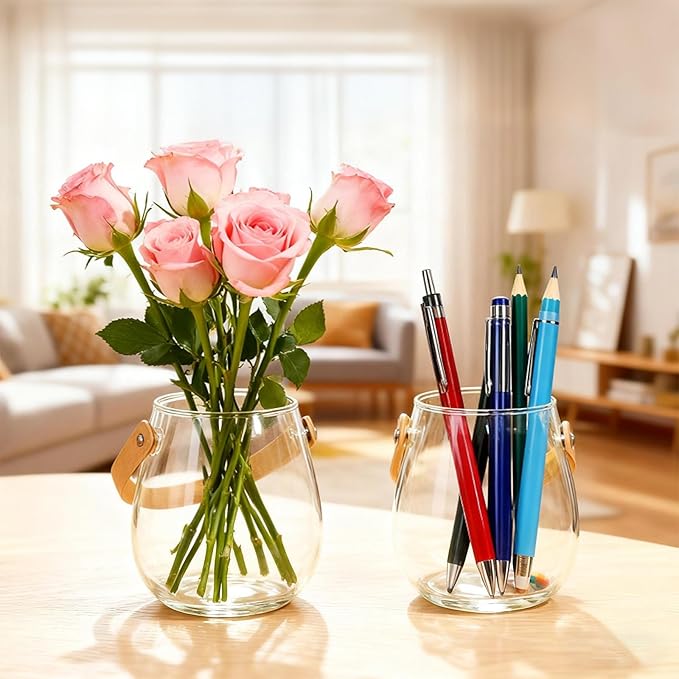 Hanging Candle Holder with Leather Handle, 1 pcs Clear Glass Tea Light Holders, Small Table Centerpieces Wedding Decor Party Dinner Home Decorations Festivals Christmas