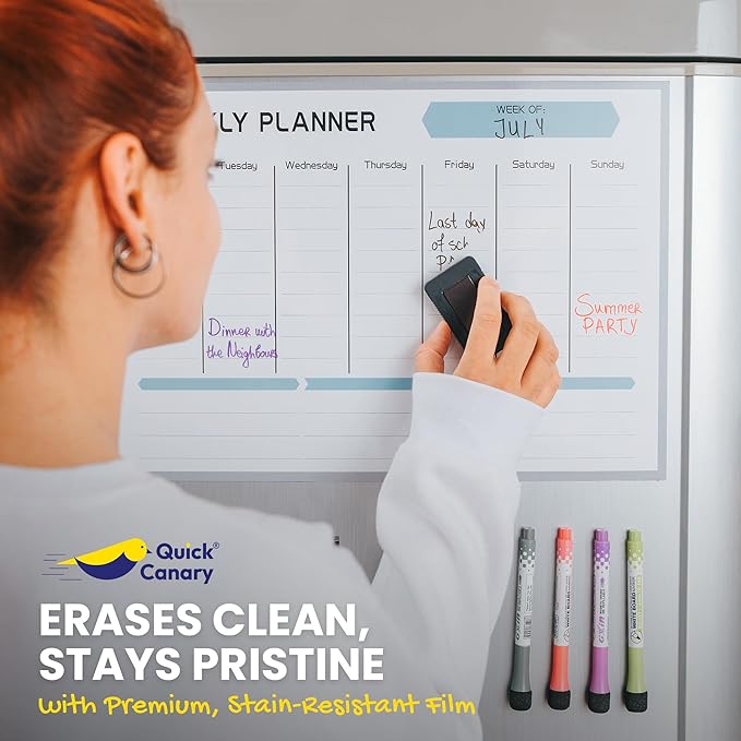 Magnetic Weekly Planner for Fridge – 17x12” Stain-Resistant Weekly Dry Erase Board with Nano Tech – Whiteboard Calendar for 2025 Schedules, Meals & Chores – Easy to Use with 4 Markers & Eraser
