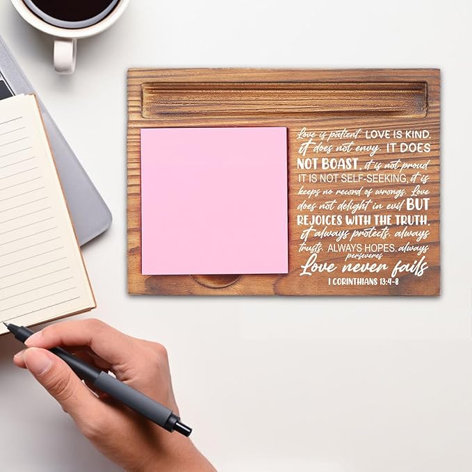 Love is Patient Sticky Note Holder, Christian Desk Organizer for Religious Social Worker Therapist Counselor Educators Gift for Office Self-Stick Note Pad Holders EDP107