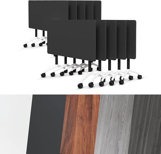Conference Room Table, Folding Conference Tables,Thicken Grey Tabletop,Flip Top Wooden Seminar Meeting Room Table for Conference Room Offices (10, Black, 61.0“)