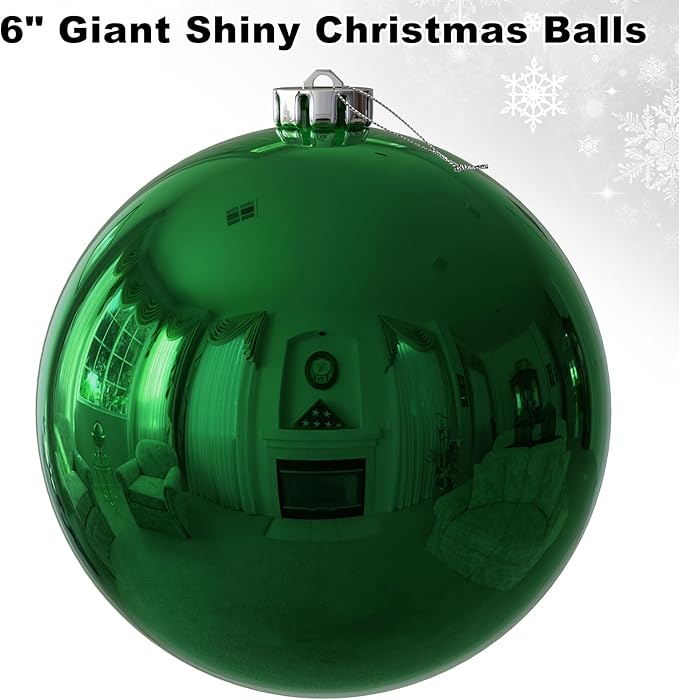 Emerald Green 6.0" Extra Large Christmas Balls - Christmas Tree Decoration Ornaments Shatterproof Hanging Shiny Balls for Birthday Holiday Wedding Decorations Set of 2pcs