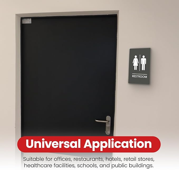 Promot Unisex Bathroom Sign – ADA Braille Restroom Sign for Business, Self-Adhesive, 9" x 6", Commercial Door Signage, Office Wall Decor - Gray