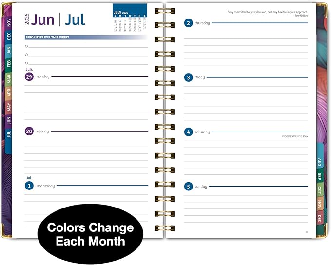 HARDCOVER 2026 Planner, 5.5"x8": 14 Months (November 2025 - December 2026), Daily Weekly Monthly Planner, Yearly Agenda, Bookmark, Pocket Folder and Sticky Note Set (Pastel Peacock)