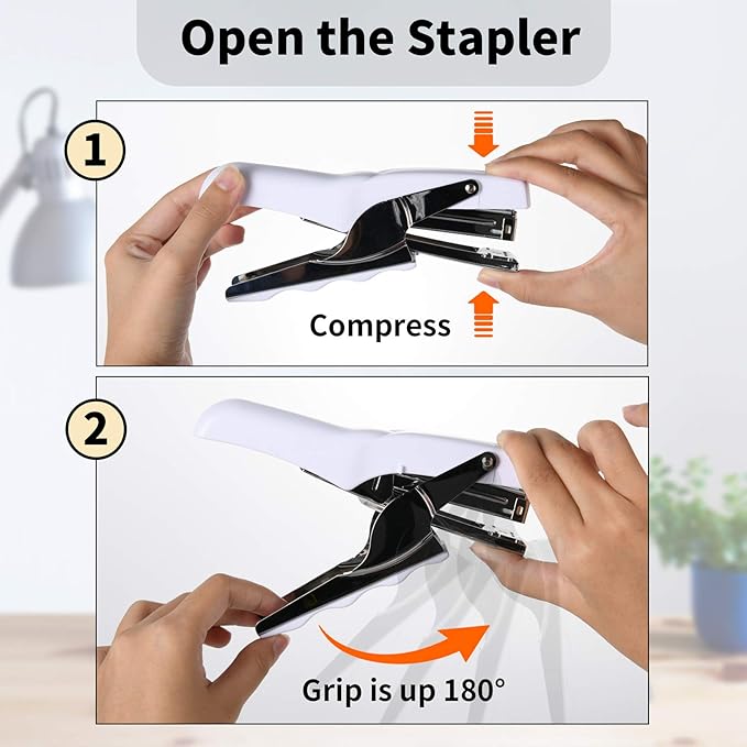 Stapler with 1000 Staples-Plier Stapler Save 60% Power,Good for Stapling at Home School or Warehouse (White)
