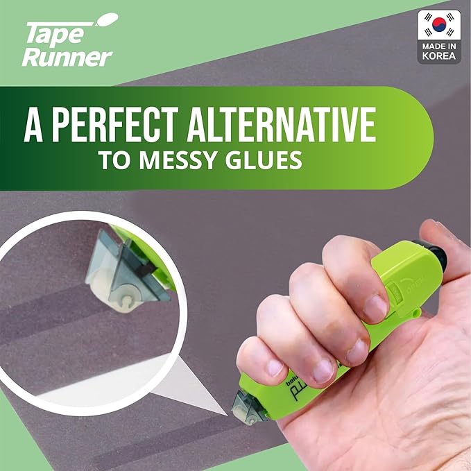 Double Sided Tape with Retractable Dispenser Roller - Permanent, Acid Free, Transparent - 2 Runners & 8 Refill Cartridges - Ideal Scrapbook Supplies & Scrapbooking Supplies Kit - 315 Inches Each