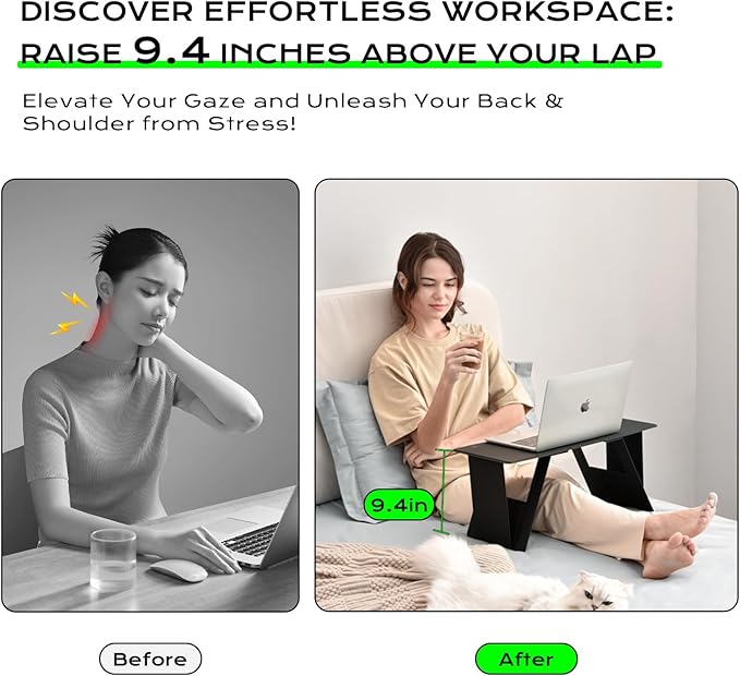 Foldable Laptop Desk Bed Computer Desk, FansDreams Pi Foldable and Portable Lap Desk, Portable Folding Lap Table, Standing Lightweight Travel Laptop Table for Study and Work (Black, Standard)