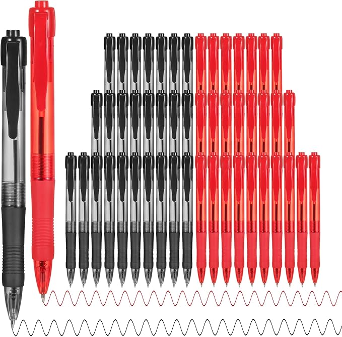 deegtran Pens Bulk, 50 Pack No Bleed Black & Red Ink Click Pens with Soft Grip, Wholesale Retractable Ballpoint Pens for Office School, Medium Point Smooth 1.0MM