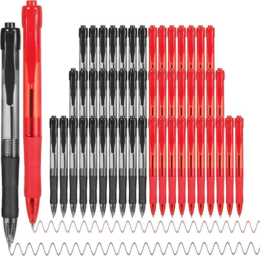 deegtran Pens Bulk, 50 Pack No Bleed Black & Red Ink Click Pens with Soft Grip, Wholesale Retractable Ballpoint Pens for Office School, Medium Point Smooth 1.0MM